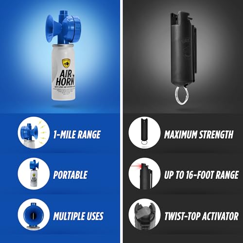 Guard Dog Security Air Horn for Safety + Loud Blow Horn with 16 Foot Long Range + Women and Men Safety Set