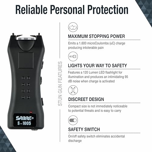 SABRE Self-Defense Kit with Pepper Spray and Stun Gun, Rechargeable Battery, 120 Lumens Flashlight, 25 Bursts, 10-Foot R