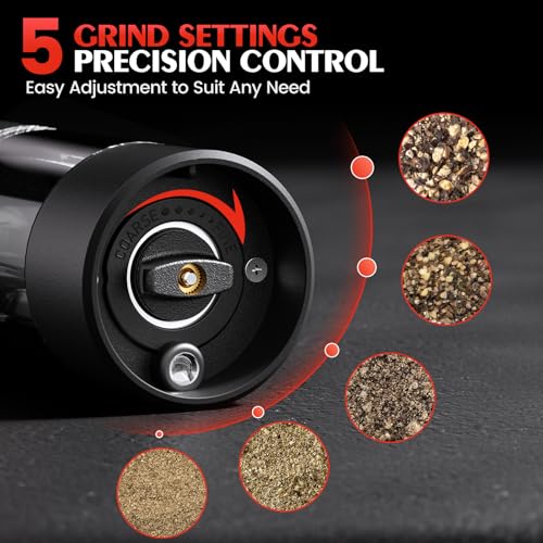 Black Black Electric Salt and Pepper Grinder Set Auto Battery Pepper Mill With Upgraded Larger Capacity Led Adjust Coars