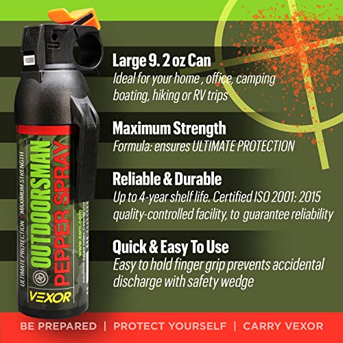 VEXOR Outdoorsman 9.2 oz. Pepper Spray 25-Foot Range for Ultimate Protection from Zarc/authentication