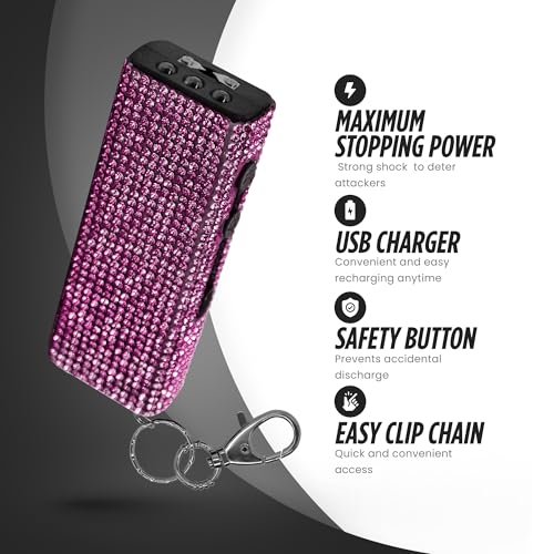Guard Dog Security Bling It On Stun Gun and Pepper Spray for Women's Self Defense, Fashionable Self-Defense Keychain, Gl