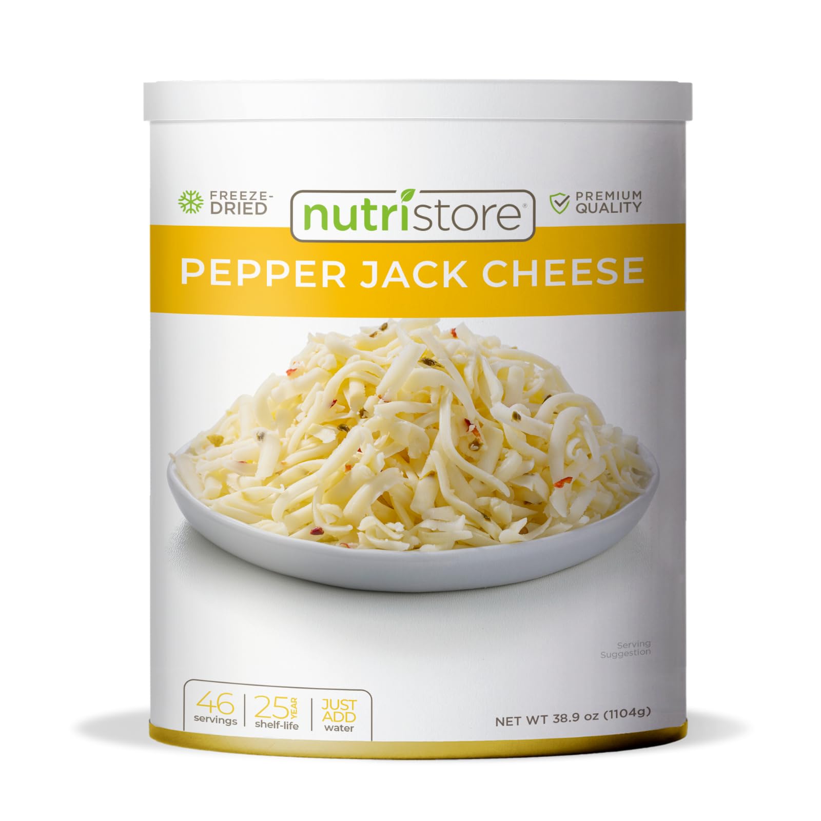 Nutristore Freeze-Dried Pepper Jack Cheese Shredded | Perfect for Snacking & Backpacking | Emergency Survival Food Stora