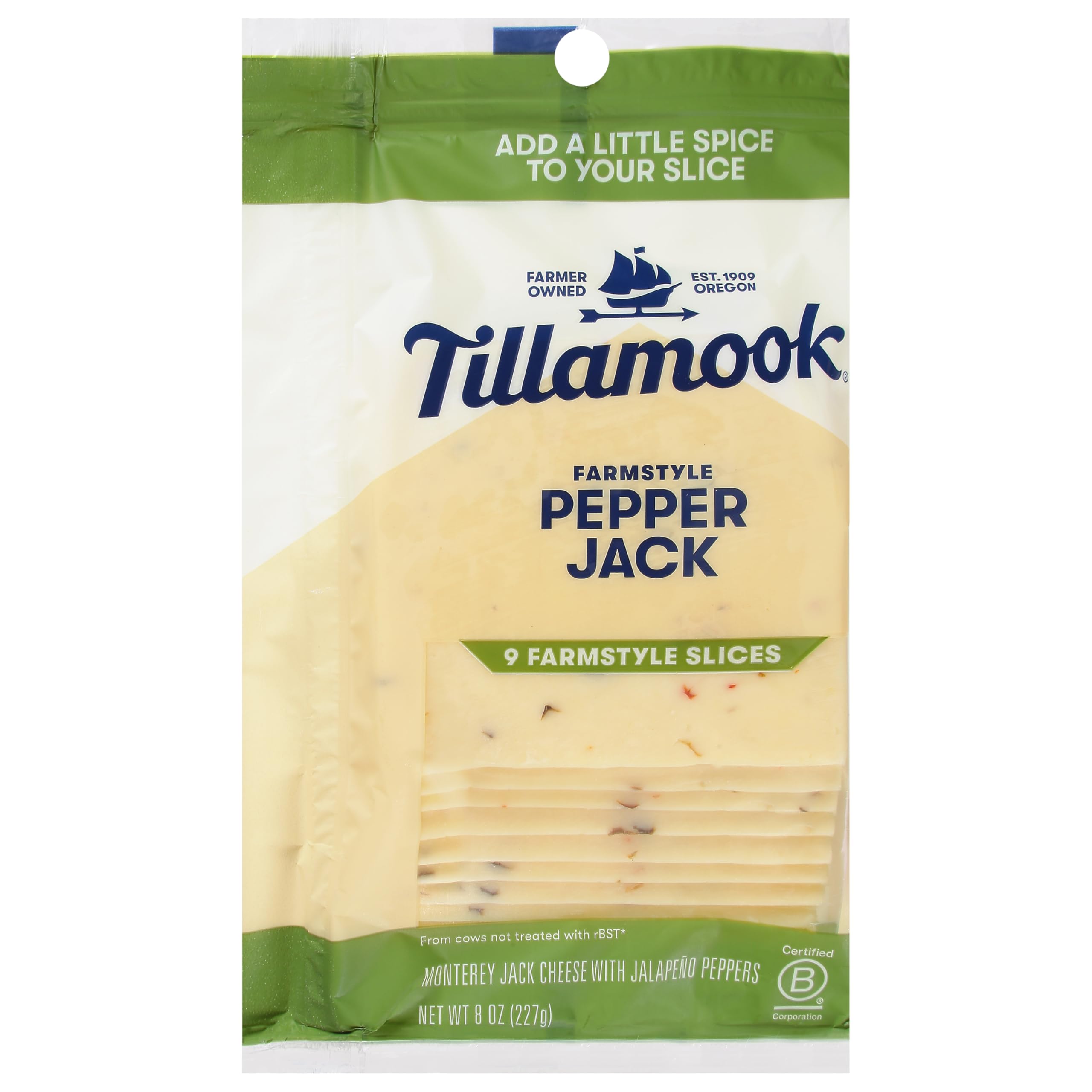 Tillamook Pepper Jack Cheese Slices | Spicy Flavor | Perfect for Snacking | Party Cheese | Thin Slices | 8 oz | Cheese P