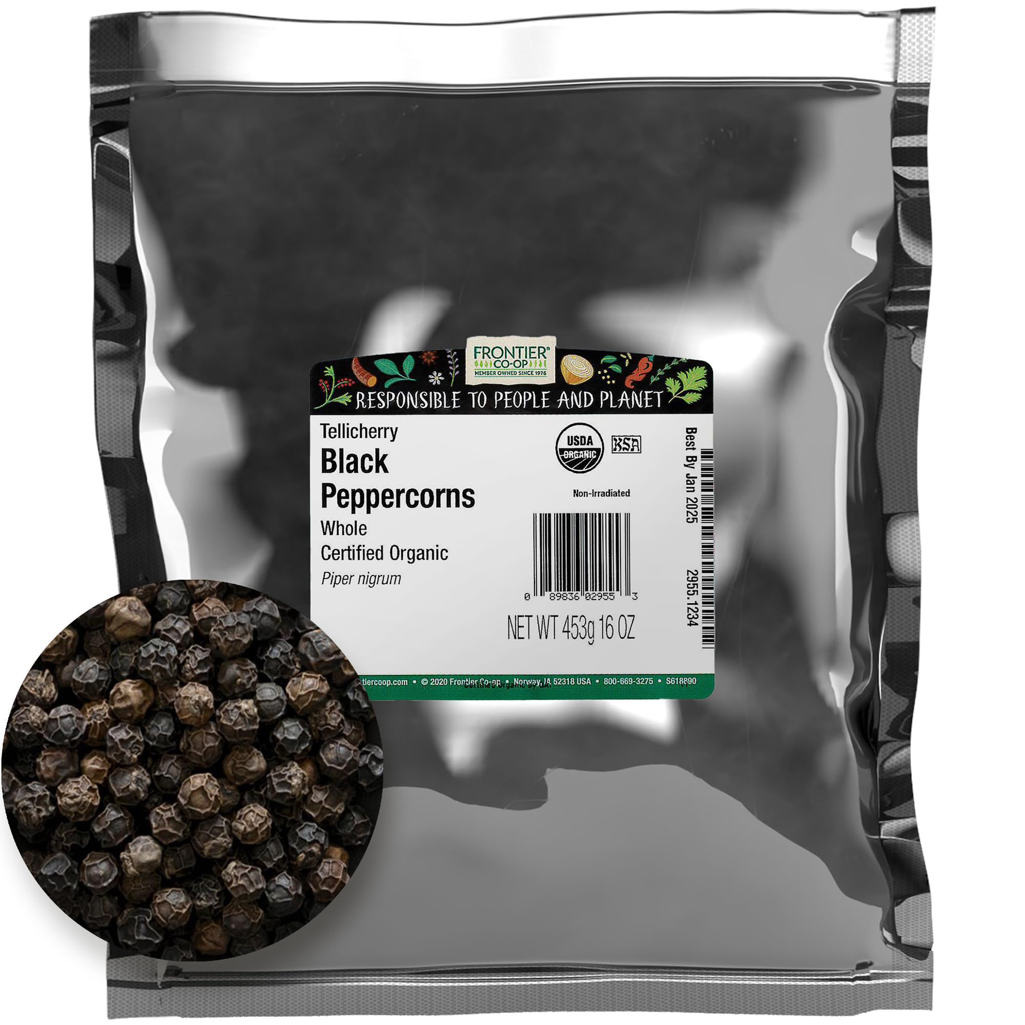 Frontier Co-op Organic Whole Black Peppercorns for Cooking and Pickling
| Tellicherry Black Pepper Bulk Bag for Grinder