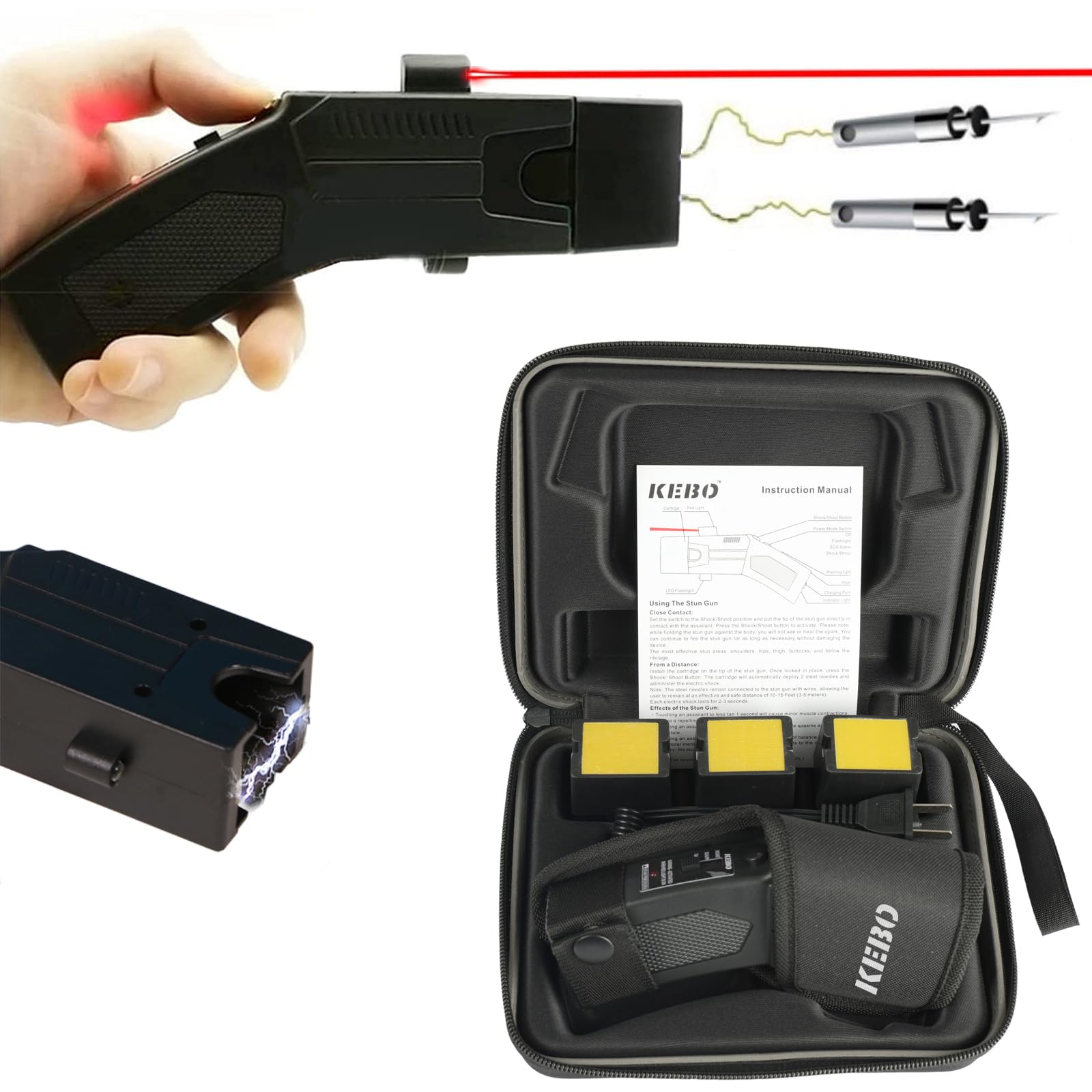 KEBO Heavy Duty Stun Gun for Men & Women,15 Foot Range,1.60 µC Painful Charge,LED Flashlight,Safety Switch
