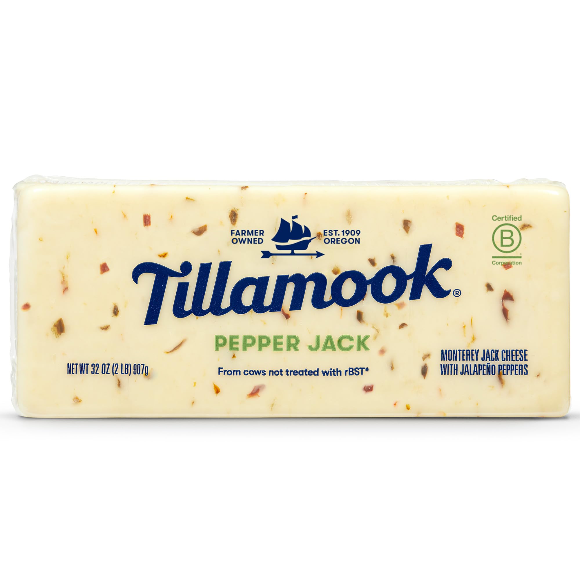 Tillamook Pepper Jack Cheese - Spicy Flavor for Cheese Lovers - Perfect for Snacking and Cooking - 2 lb
