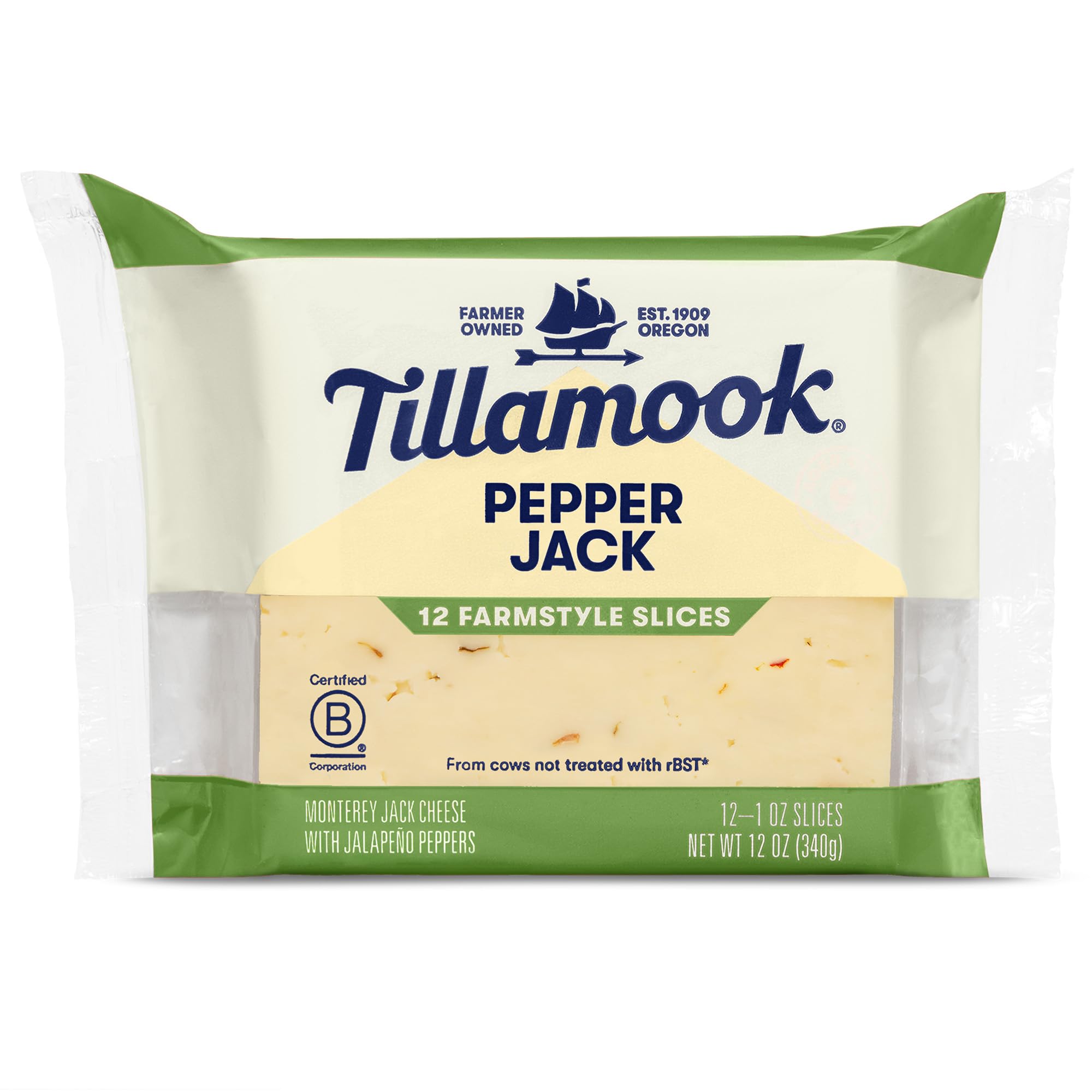 Tillamook Pepper Jack Cheese Slices for Snacking, Adults, Party Snacks, Flavorful & Spreadable, 12 oz