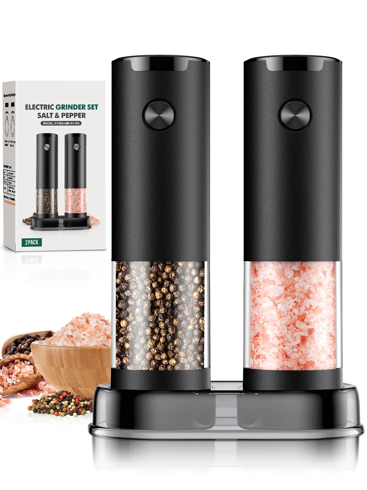 Black Black Electric Salt and Pepper Grinder Set Auto Battery Pepper Mill With Upgraded Larger Capacity Led Adjust Coars